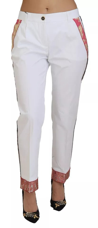 Dolce & Gabbana Pantalons Mi-Taille en Jacquard Blanc