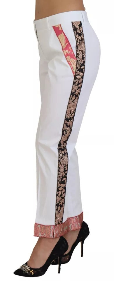 Dolce & Gabbana Pantalons Mi-Taille en Jacquard Blanc