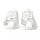 Dolce & Gabbana NS1 White Canvas Leather Embellished Sneakers