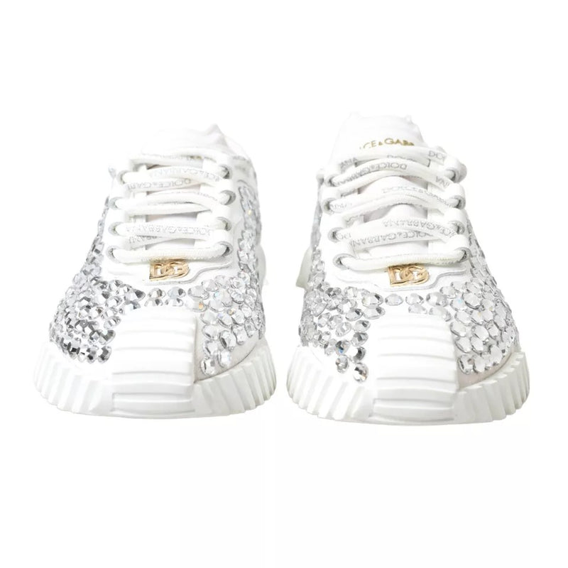 Dolce & Gabbana NS1 White Canvas Leather Embellished Sneakers