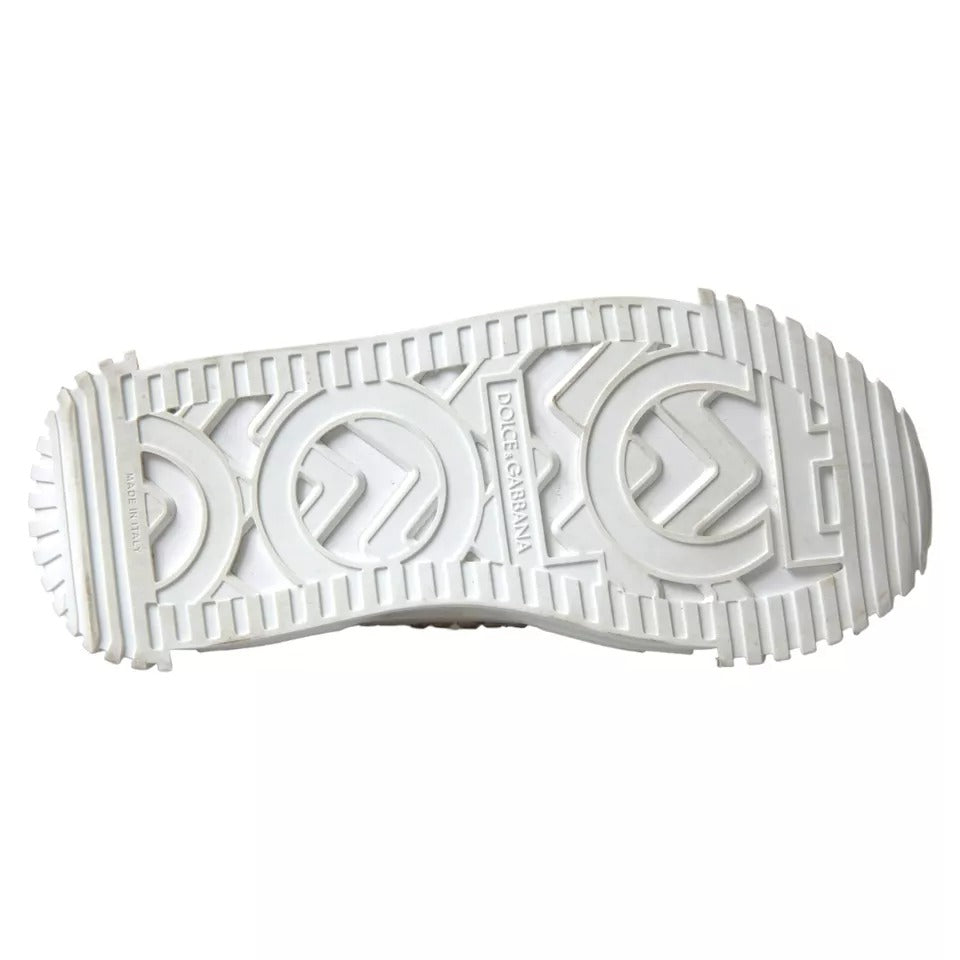 Dolce & Gabbana NS1 White Canvas Leather Embellished Sneakers