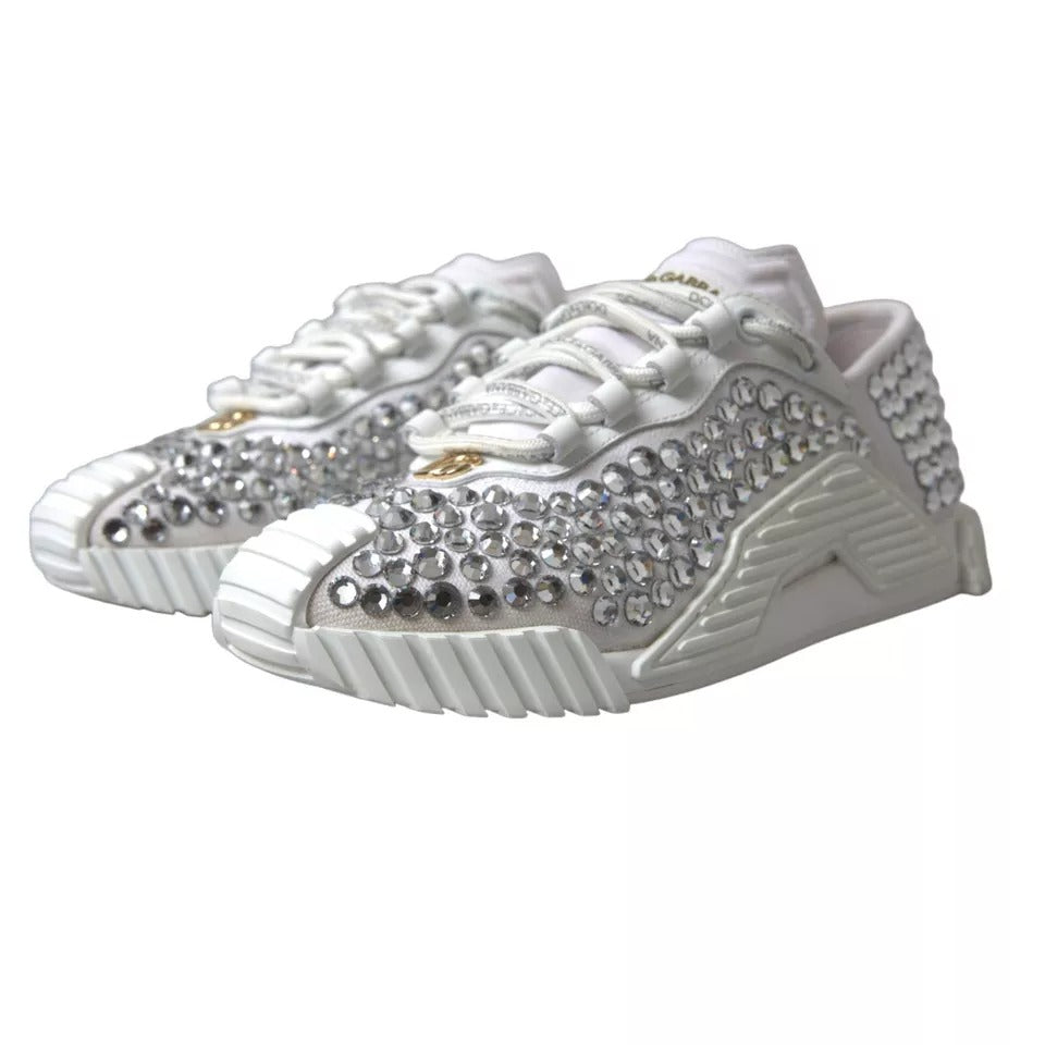 Dolce & Gabbana NS1 White Canvas Leather Embellished Sneakers