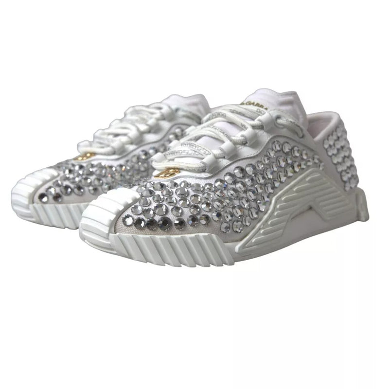 Dolce & Gabbana NS1 White Canvas Leather Embellished Sneakers