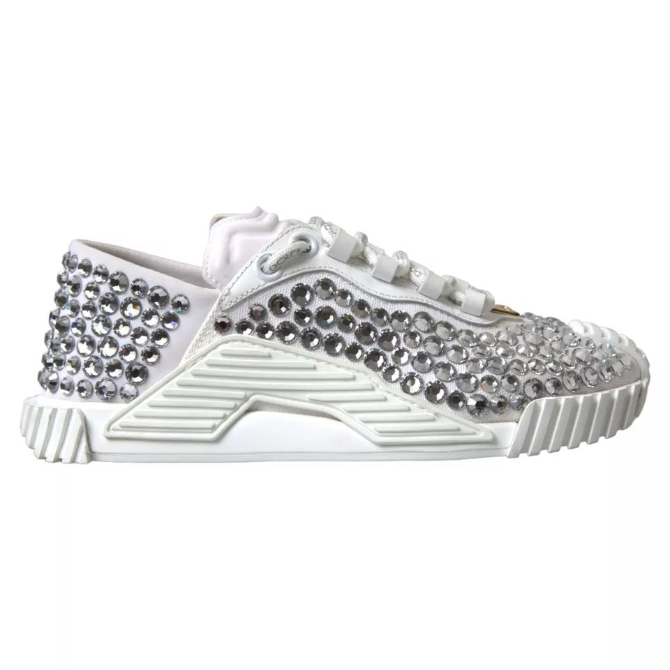 Dolce & Gabbana NS1 White Canvas Leather Embellished Sneakers