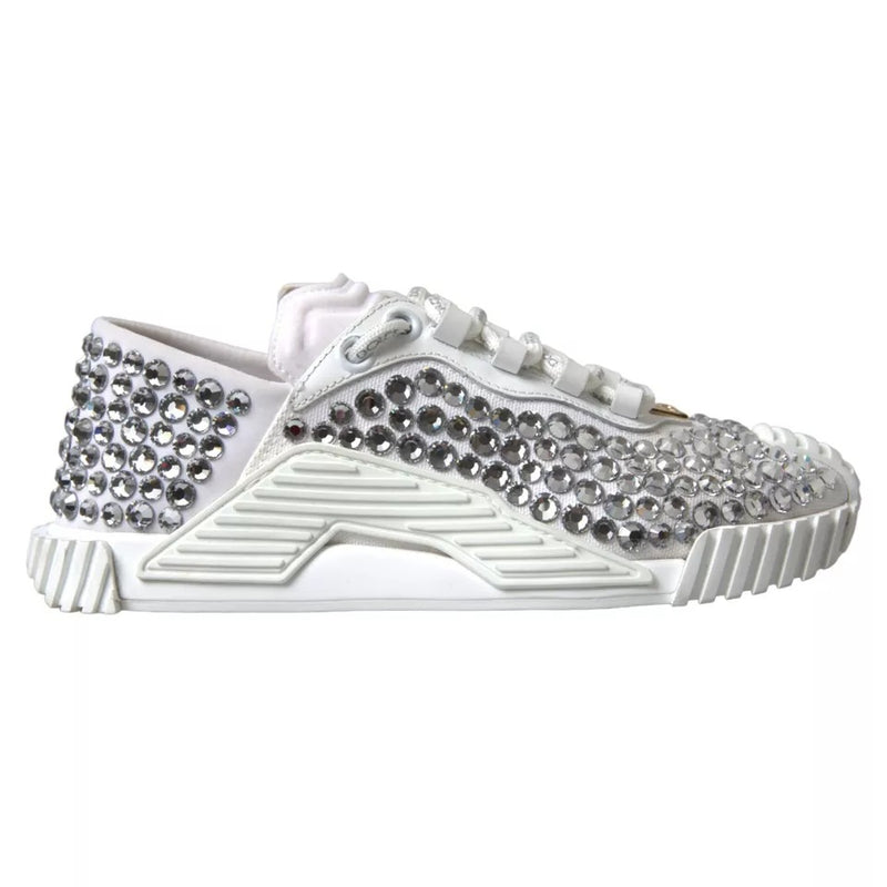 Dolce & Gabbana NS1 White Canvas Leather Embellished Sneakers