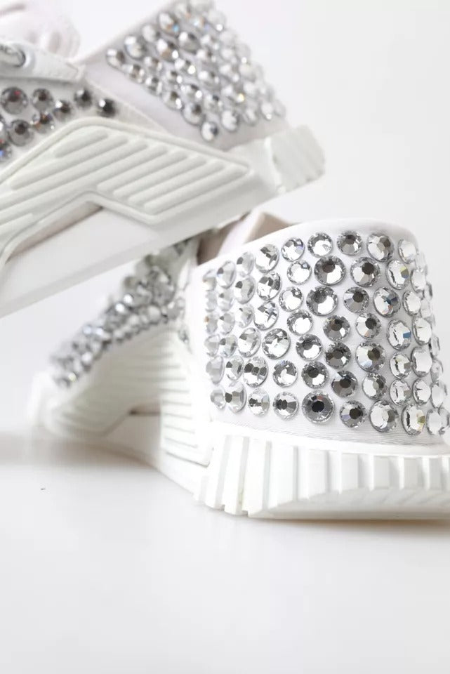 Dolce & Gabbana NS1 White Canvas Leather Embellished Sneakers