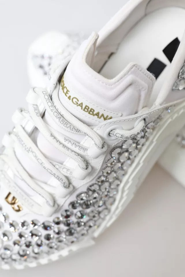 Dolce & Gabbana NS1 White Canvas Leather Embellished Sneakers