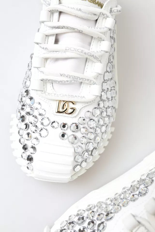 Dolce & Gabbana NS1 White Canvas Leather Embellished Sneakers