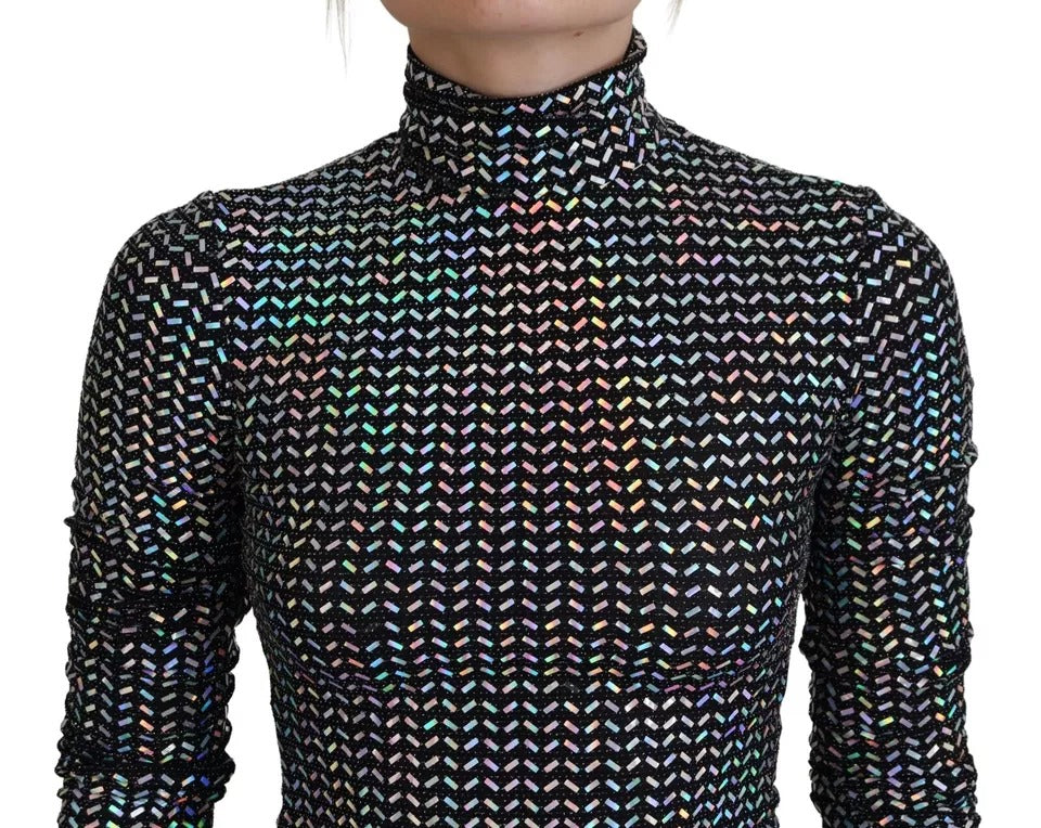 Dolce & Gabbana Robe Mini Bodycon Noir Embellie en Nylon