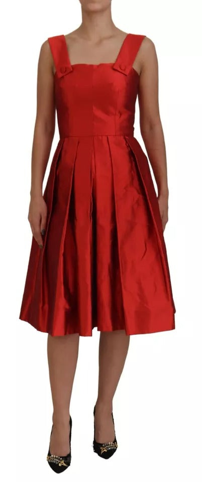 Dolce & Gabbana Red A-line Pleated Midi Silk Dress