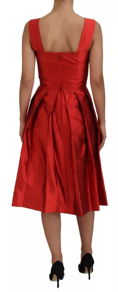 Dolce & Gabbana Red A-line Pleated Midi Silk Dress