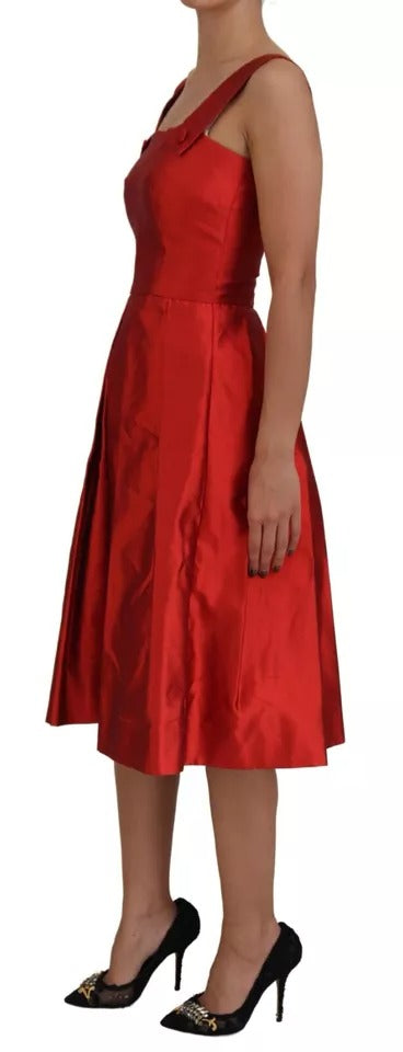Dolce & Gabbana Red A-line Pleated Midi Silk Dress