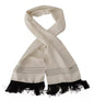 Dolce & Gabbana White Polka Dots Pattern Silk Fringes Wrap Scarf