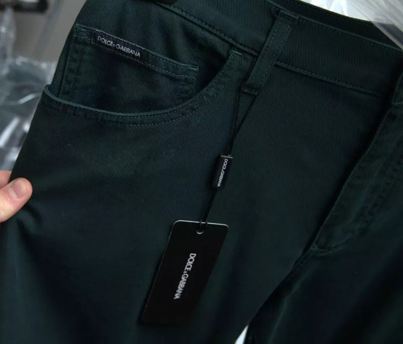 Dolce &amp; Gabbana groene, rekbare, skinny jeans voor heren van katoen.
