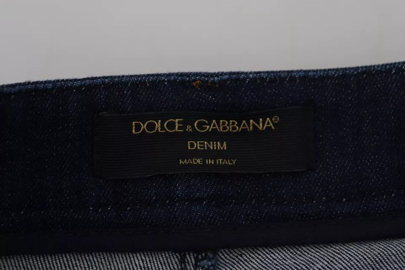 Dolce & Gabbana Blue Denim Stretch Crystal Hot Pants Shorts