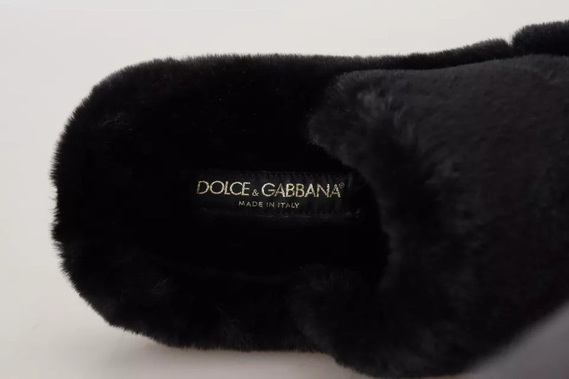 Dolce & Gabbana Black Polyester Faux Fur Men's Flats Sandals