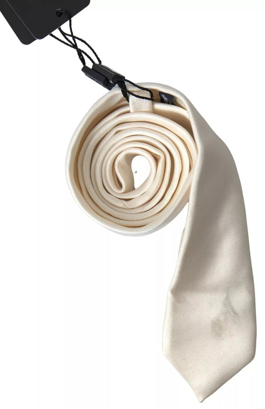 Cravate classique en satin de soie blanc cassé Dolce & Gabbana pour homme