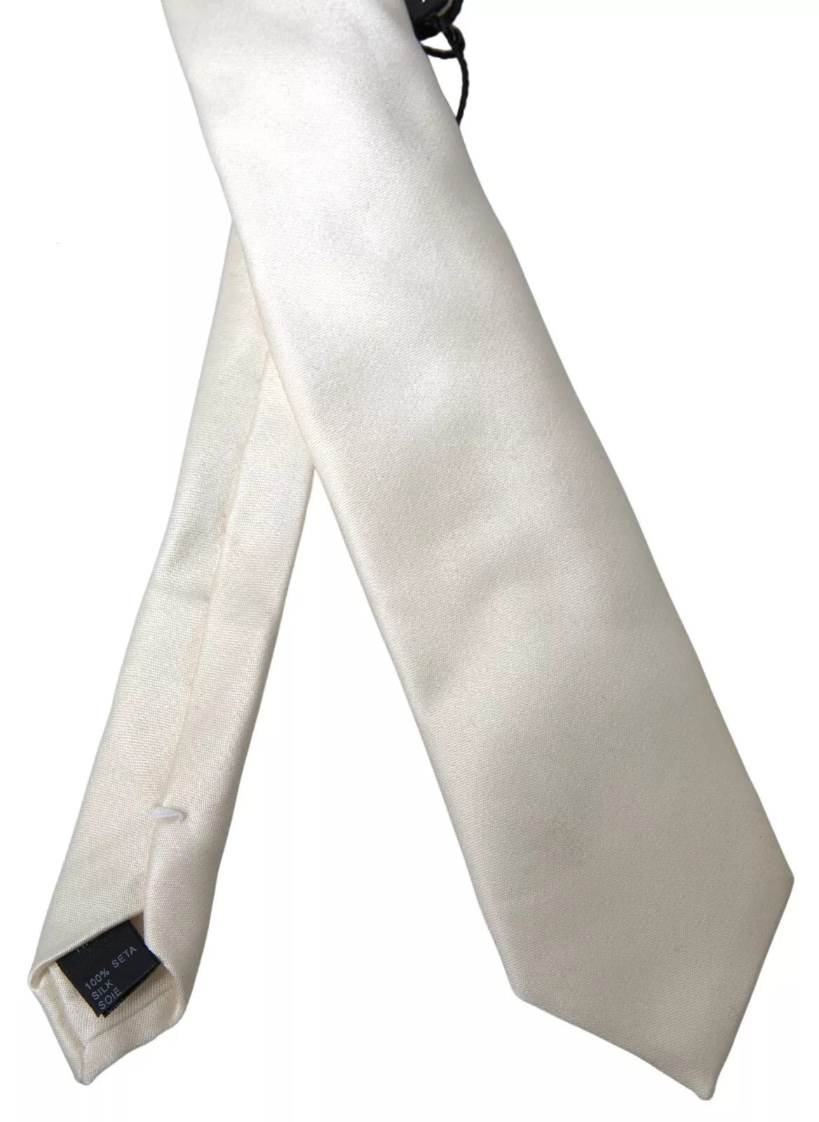 Cravate classique en satin de soie blanc cassé Dolce &amp; Gabbana pour homme