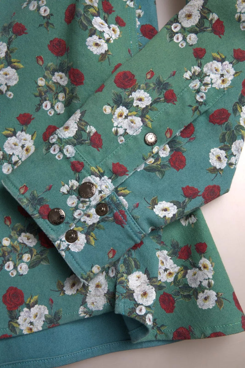 Chemise en jean à boutons bleu à motifs floraux en coton de Dolce &amp; Gabbana