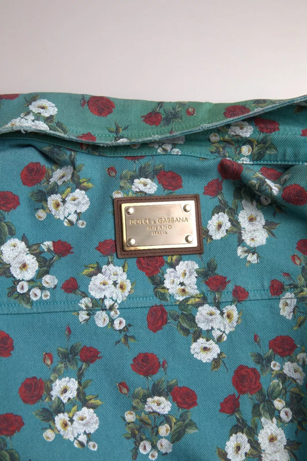 Chemise en jean à boutons bleu à motifs floraux en coton de Dolce &amp; Gabbana