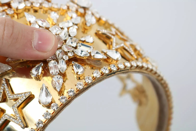 Dolce & Gabbana Gold Crystal Star STRASS Crown Logo Tiara Diadem