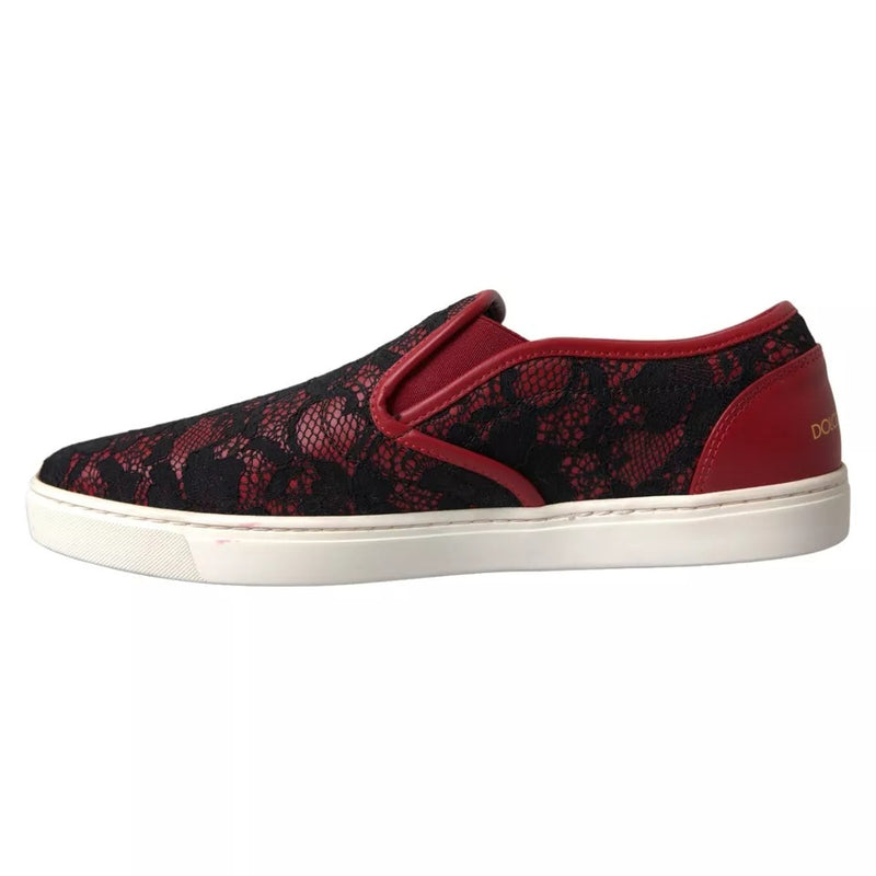 Dolce & Gabbana Sneakers Noires et Rouges en Dentelle