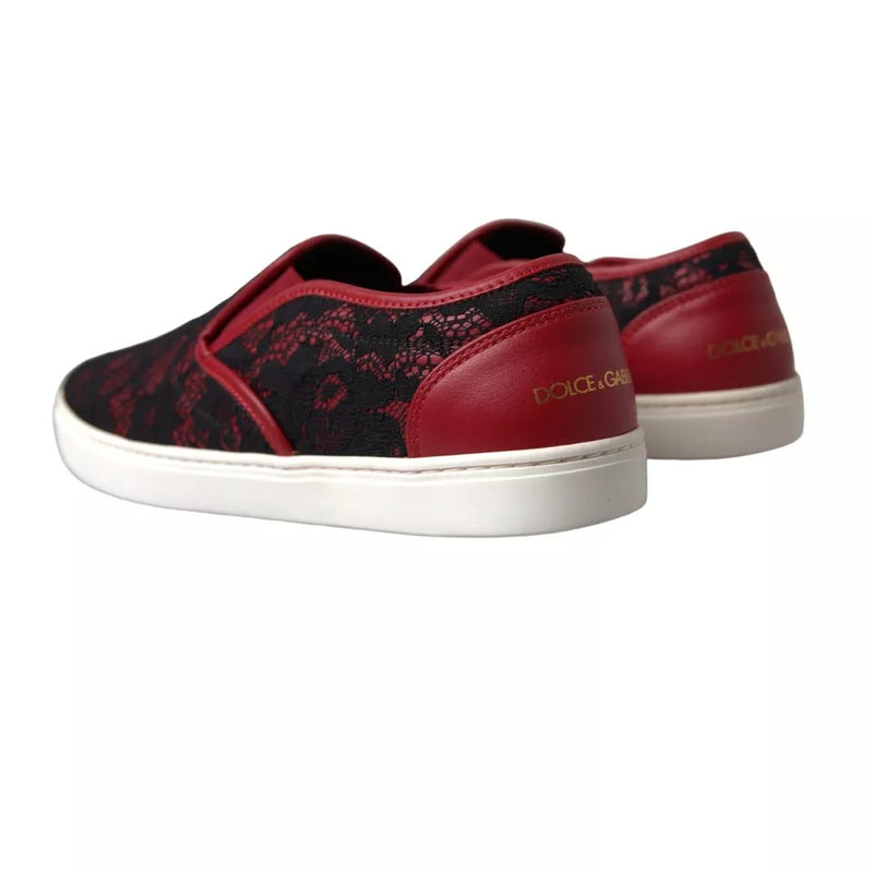 Dolce & Gabbana Sneakers Noires et Rouges en Dentelle