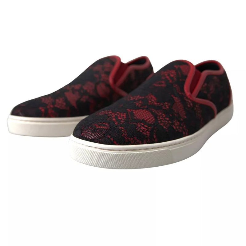 Dolce & Gabbana Sneakers Noires et Rouges en Dentelle