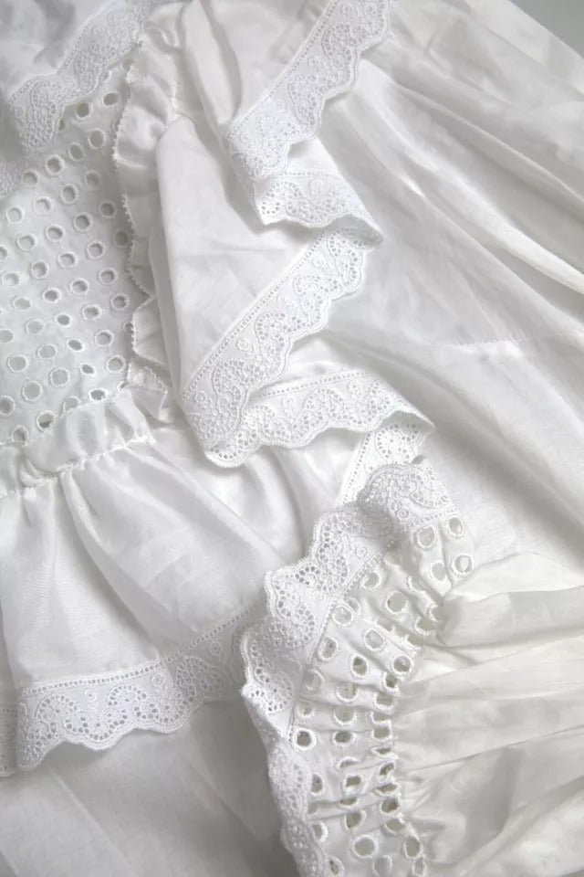 Dolce & Gabbana Blouse en Coton Blanc avec Dentelle au Col
