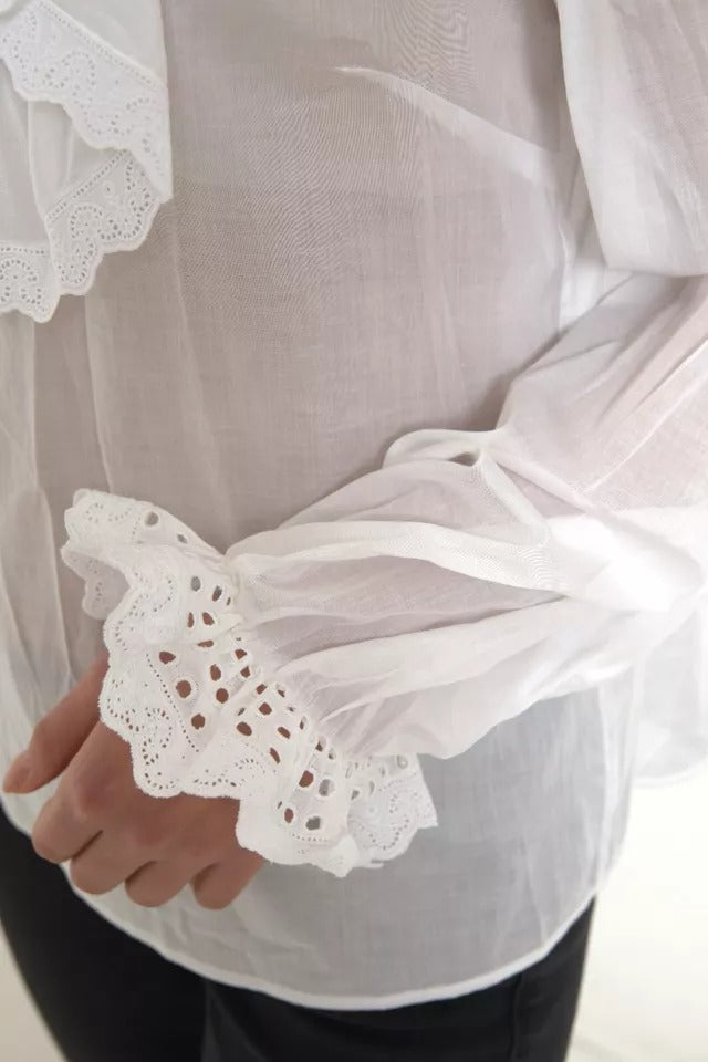 Dolce & Gabbana Blouse en Coton Blanc avec Dentelle au Col