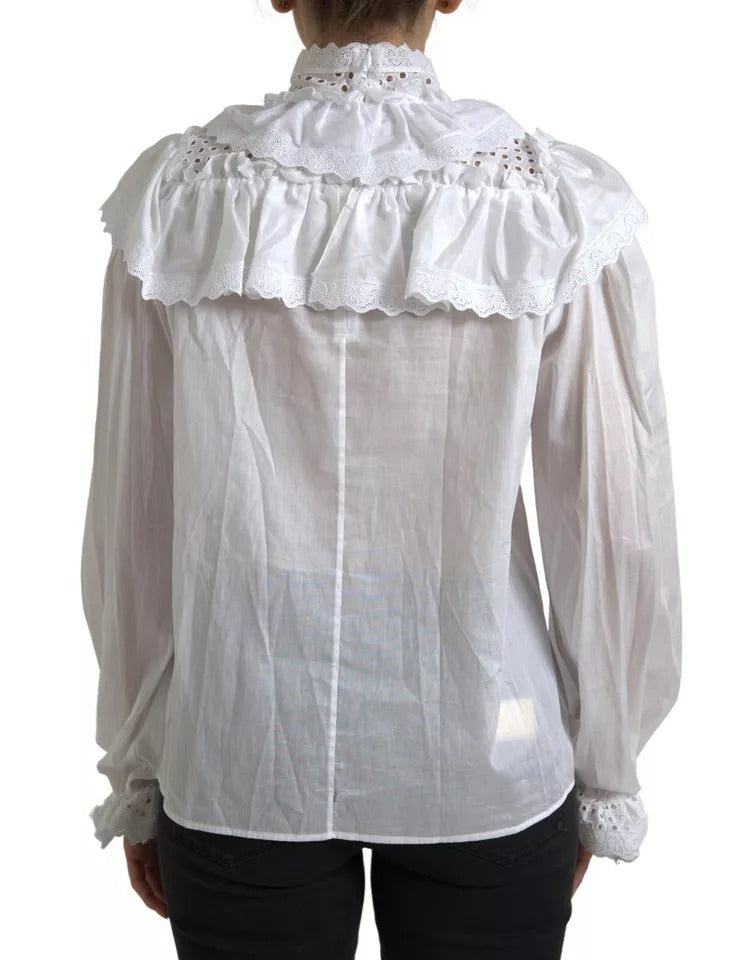 Dolce & Gabbana Blouse en Coton Blanc avec Dentelle au Col