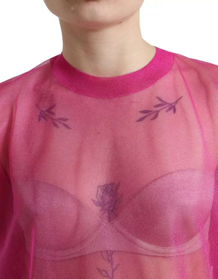 Dolce & Gabbana Pink Sheer Long Sleeves Crewneck Top