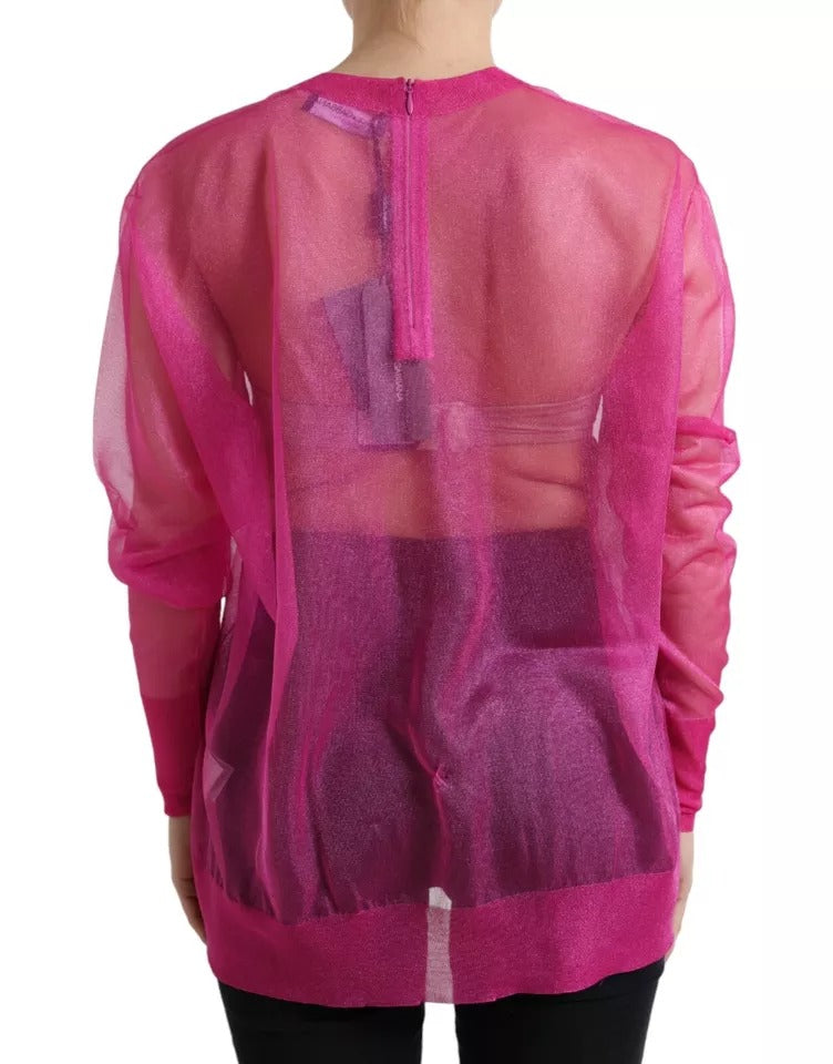 Dolce & Gabbana Pink Sheer Long Sleeves Crewneck Top