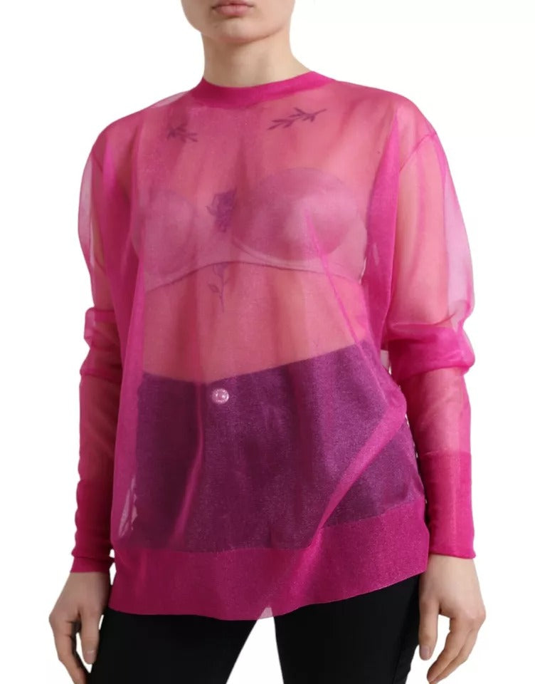 Dolce & Gabbana Pink Sheer Long Sleeves Crewneck Top