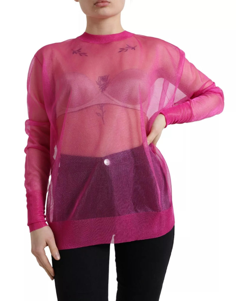 Dolce & Gabbana Pink Sheer Long Sleeves Crewneck Top