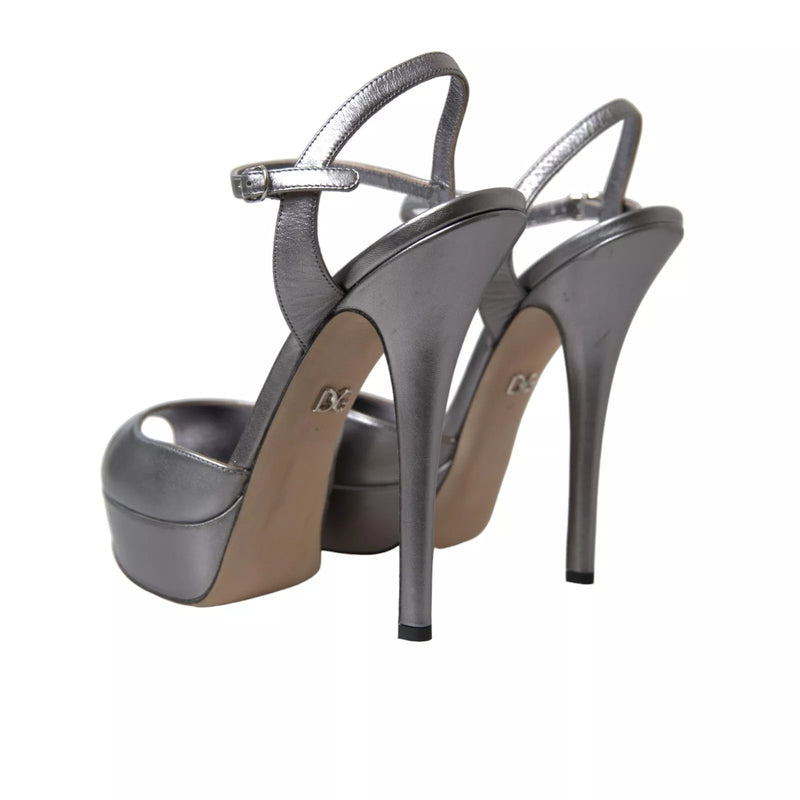 Dolce & Gabbana Sandales à Talons Plates en Cuir Argenté