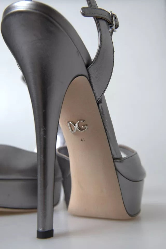 Dolce & Gabbana Sandales à Talons Plates en Cuir Argenté