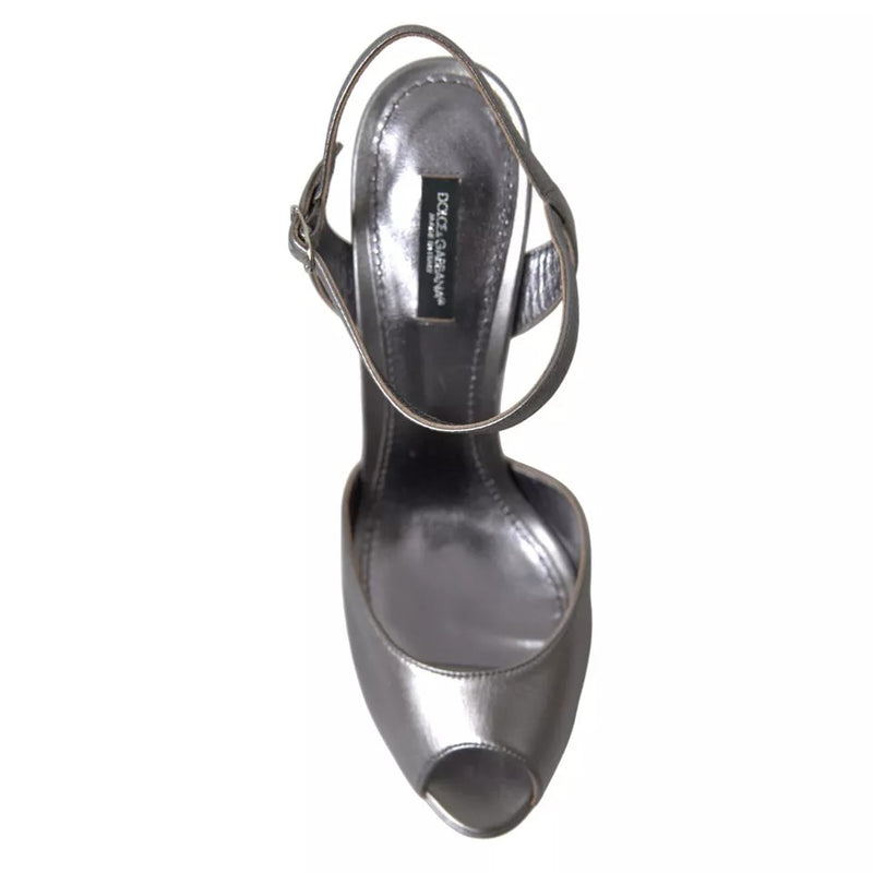 Dolce & Gabbana Sandales à Talons Plates en Cuir Argenté