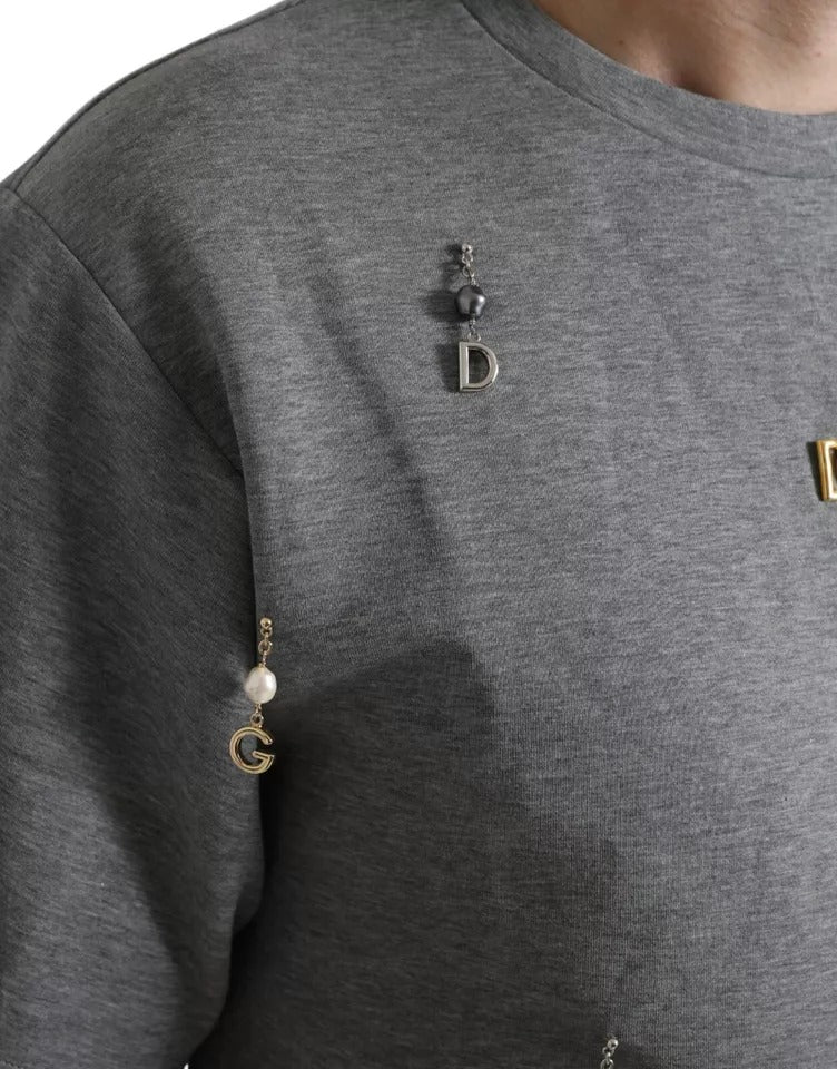 Dolce &amp; Gabbana grijs katoenen T-shirt met ronde hals en versieringen