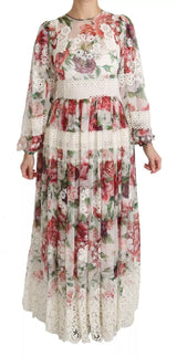 Robe Maxi Évasée Multicolore à Fleurs Dolce & Gabbana