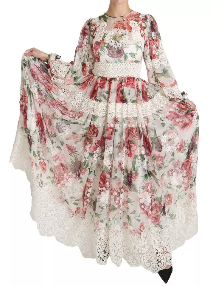 Robe Maxi Évasée Multicolore à Fleurs Dolce & Gabbana