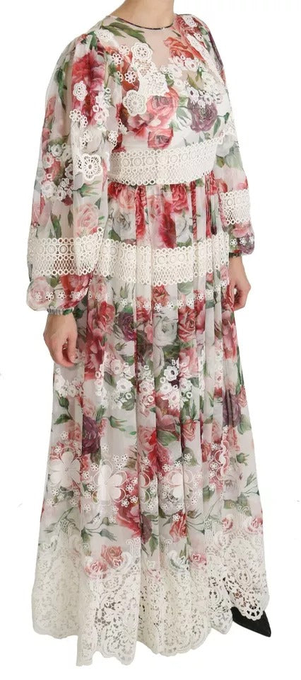 Robe Maxi Évasée Multicolore à Fleurs Dolce & Gabbana