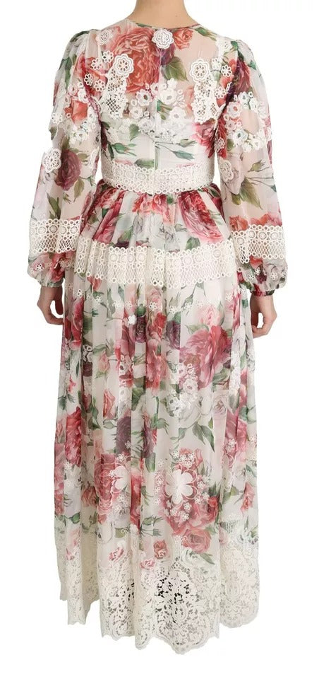 Robe Maxi Évasée Multicolore à Fleurs Dolce & Gabbana