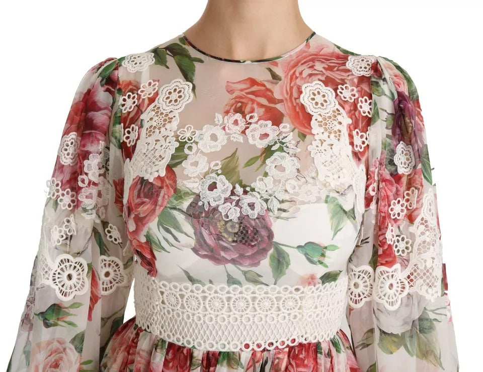Robe Maxi Évasée Multicolore à Fleurs Dolce & Gabbana