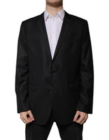 Dolce &amp; Gabbana Blazer à simple boutonnage en laine rayée noire