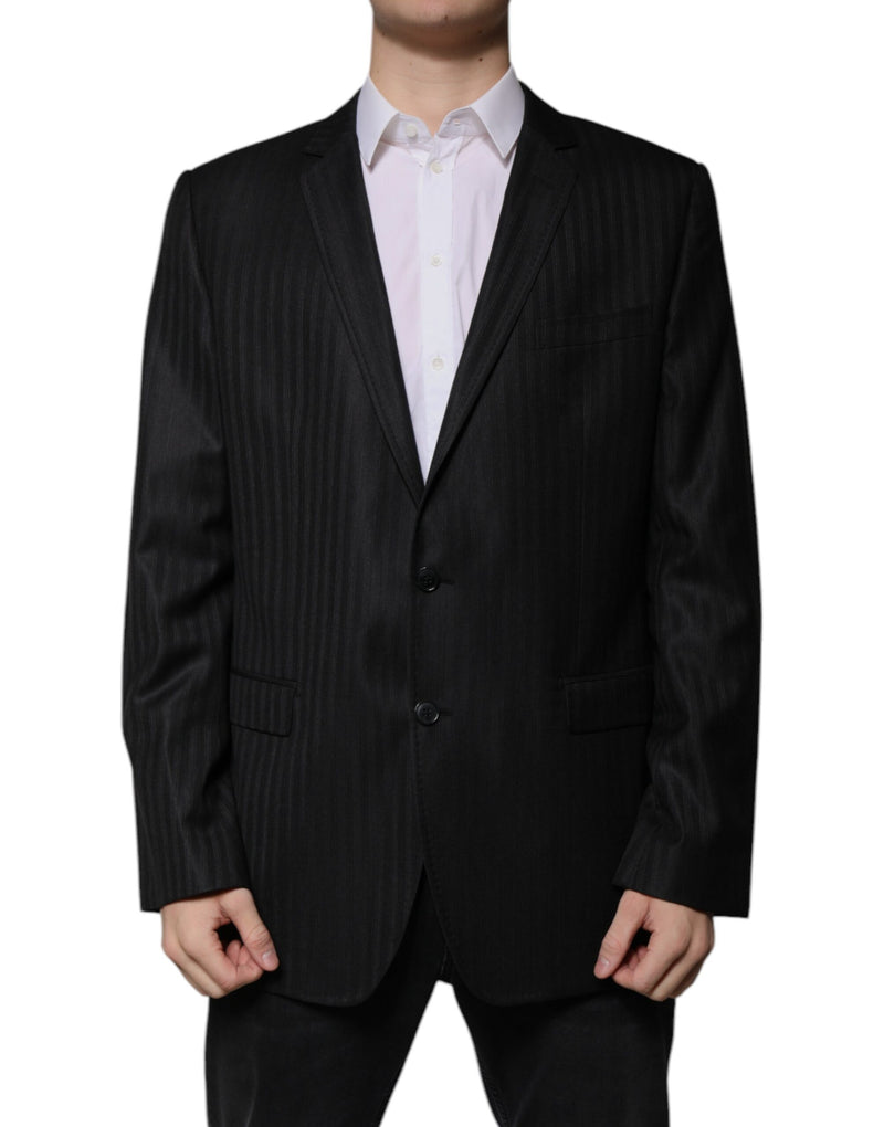 Dolce &amp; Gabbana Blazer à simple boutonnage en laine rayée noire