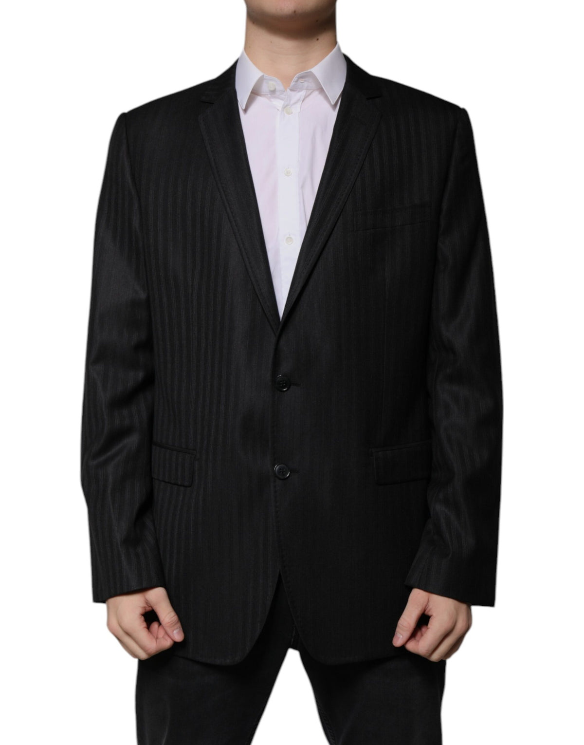 Dolce &amp; Gabbana Blazer à simple boutonnage en laine rayée noire