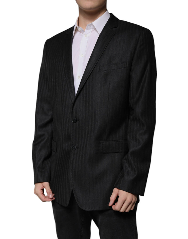 Dolce &amp; Gabbana Blazer à simple boutonnage en laine rayée noire