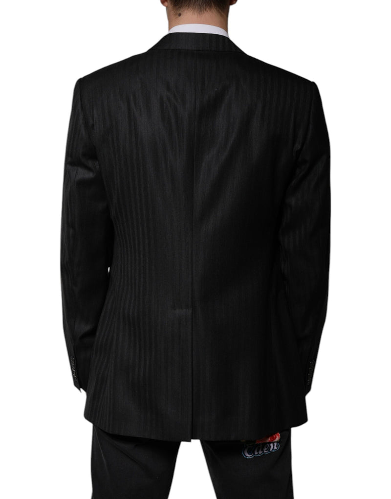 Dolce &amp; Gabbana Blazer à simple boutonnage en laine rayée noire
