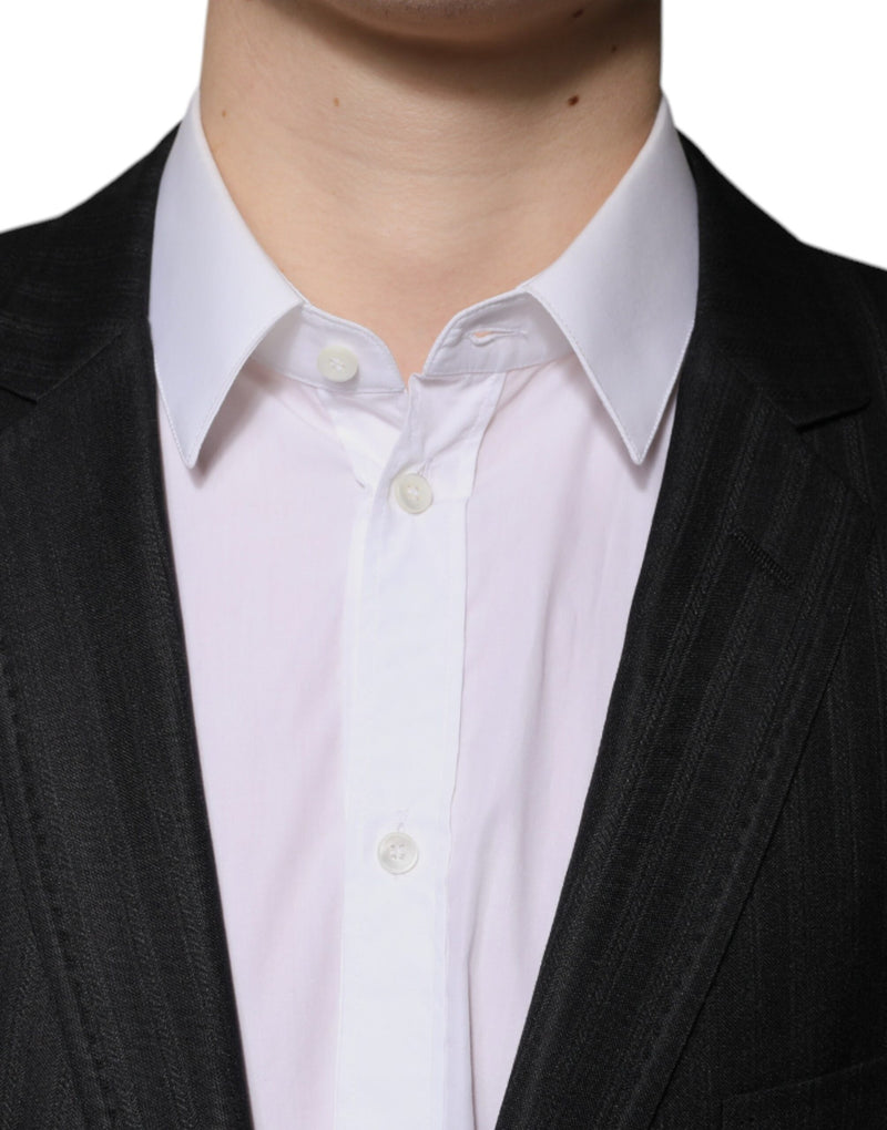 Dolce &amp; Gabbana Blazer à simple boutonnage en laine rayée noire